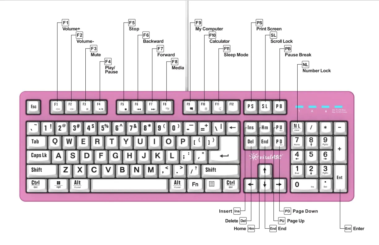 VitalASC USB Gaming Keyboard with Large Font ‎EKB216 White view 3